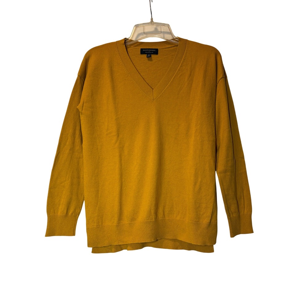 Banana Republic Womens Mustard Yellow V-Neck Premium Luxe Yarn Sweater Size M